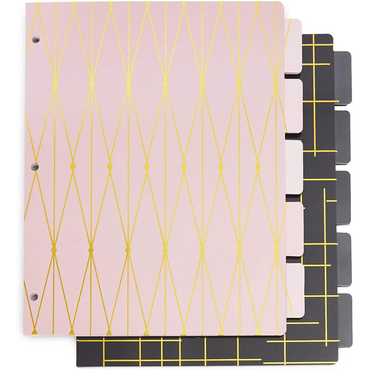 Total 30 Tabs Glitter 3 Ring Binder Dividers, Office and School Supplies, Pink and Black (8.5 x 11 In)